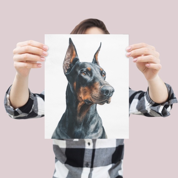 Watercolor Black Doberman Dog Portrait Wall Art Print Poster Unframed - Picture 4 of 6